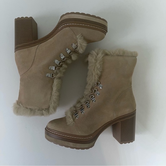 Steve Madden Sand Suede Scoops Faux Fur Platform Bootie- New In Box- Reemoly - Picture 11 of 16